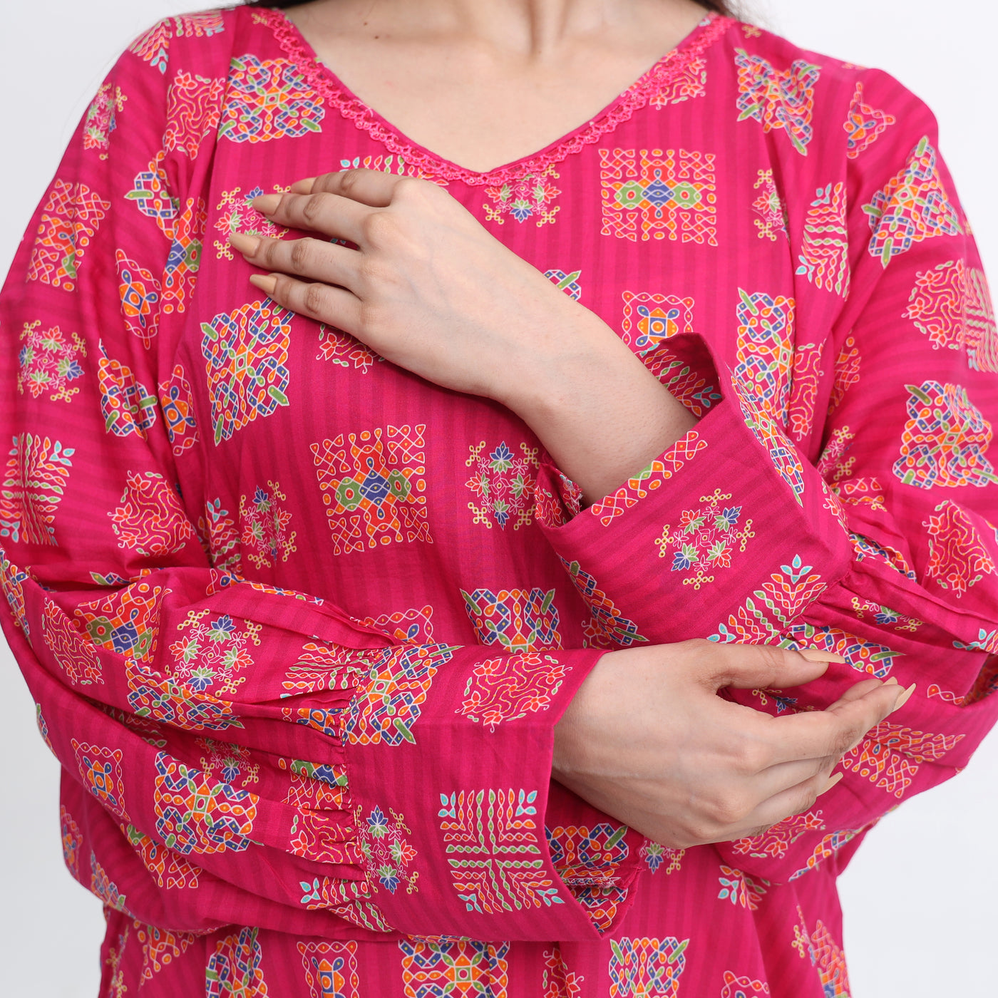 Stitched Block Print Kaftan – Ethnic Summer Wear