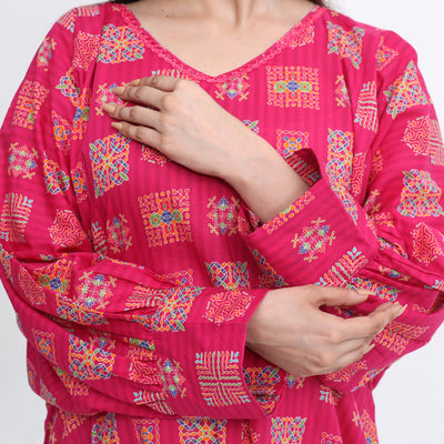 Stitched Block Print Kaftan – Ethnic Summer Wear