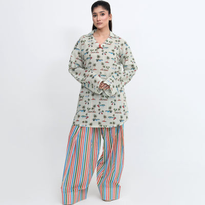 Stitched 2 PC Tropical Lawn Farshi Suit