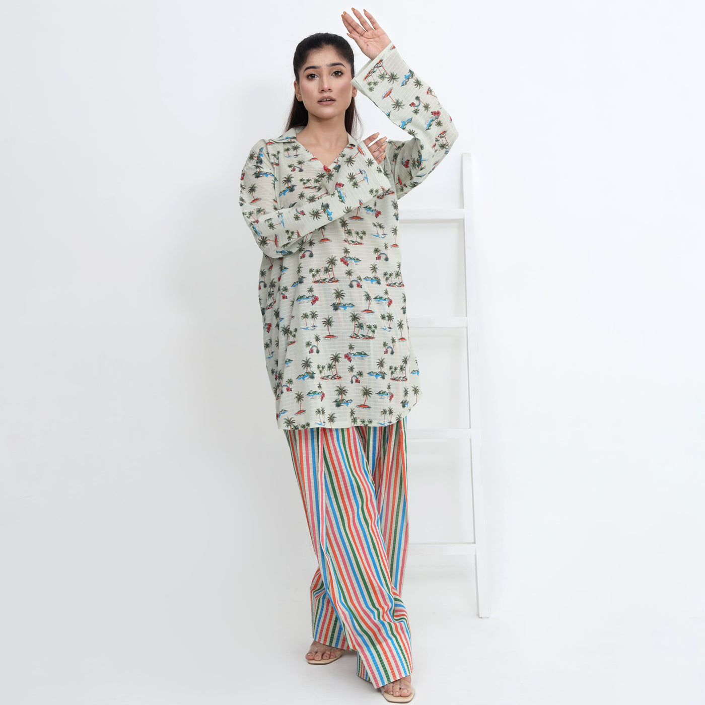 Stitched 2 PC Tropical Lawn Farshi Suit