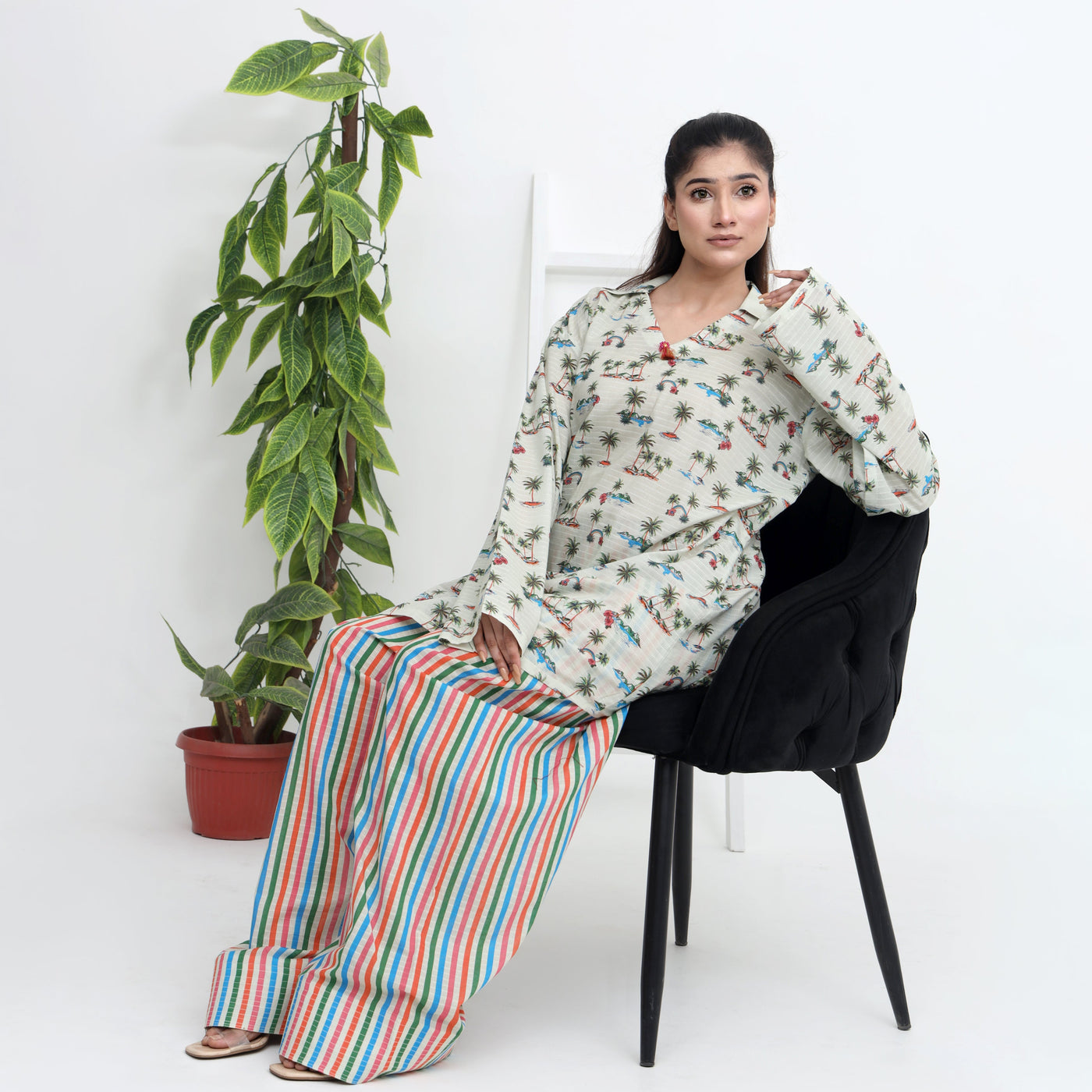 Stitched 2 PC Tropical Lawn Farshi Suit